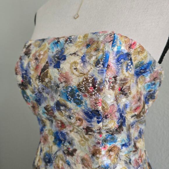 Alice + Olivia Strapless Floral Gown Dress Sz 4 Metallic Formal Evening Wedding - Picture 5 of 14